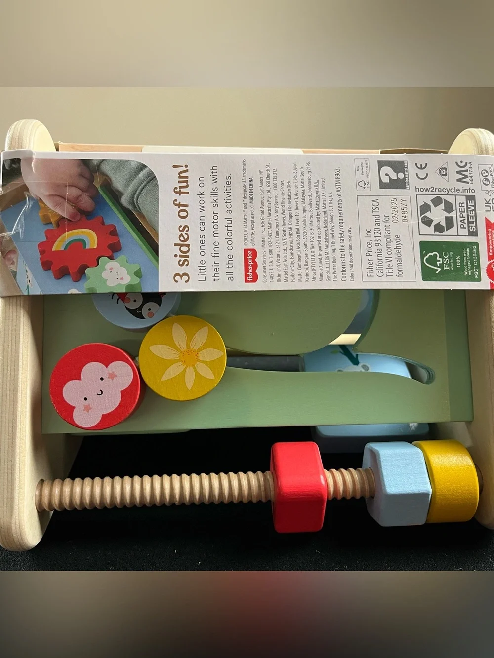 Fisher-Price Wooden Activity Triangle with Red, Yellow, Green Gears